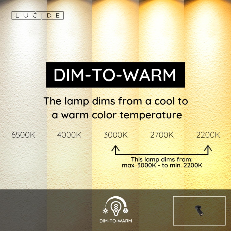 Lucide XYRUS - Stropné bodové svietidlo - Ø 9 cm - LED Dim to warm - GU10 - 1x5W 2200K/3000K - Black